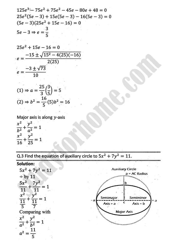 parabola ellipse and hyperbola exercise 9 3 mathematics 12th sindh board 14