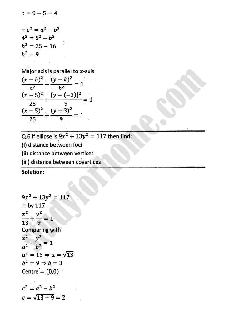 parabola ellipse and hyperbola exercise 9 3 mathematics 12th sindh board 16