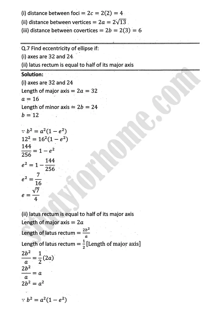 parabola ellipse and hyperbola exercise 9 3 mathematics 12th sindh board 17