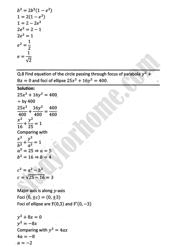 parabola ellipse and hyperbola exercise 9 3 mathematics 12th sindh board 18