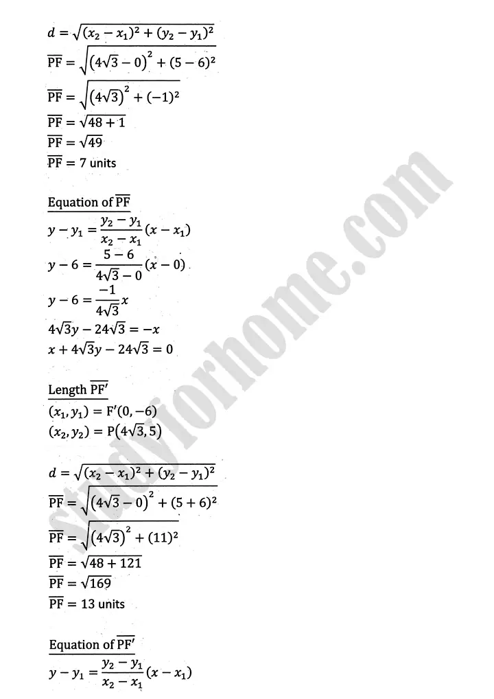 parabola ellipse and hyperbola exercise 9 3 mathematics 12th sindh board 21