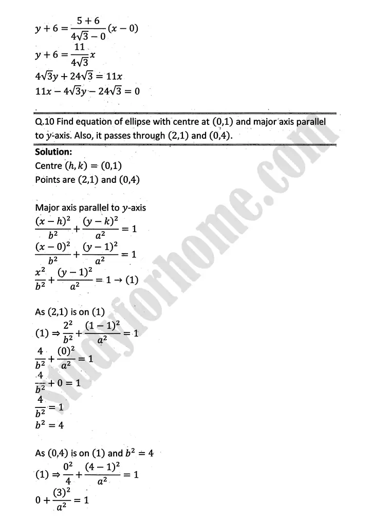parabola ellipse and hyperbola exercise 9 3 mathematics 12th sindh board 22
