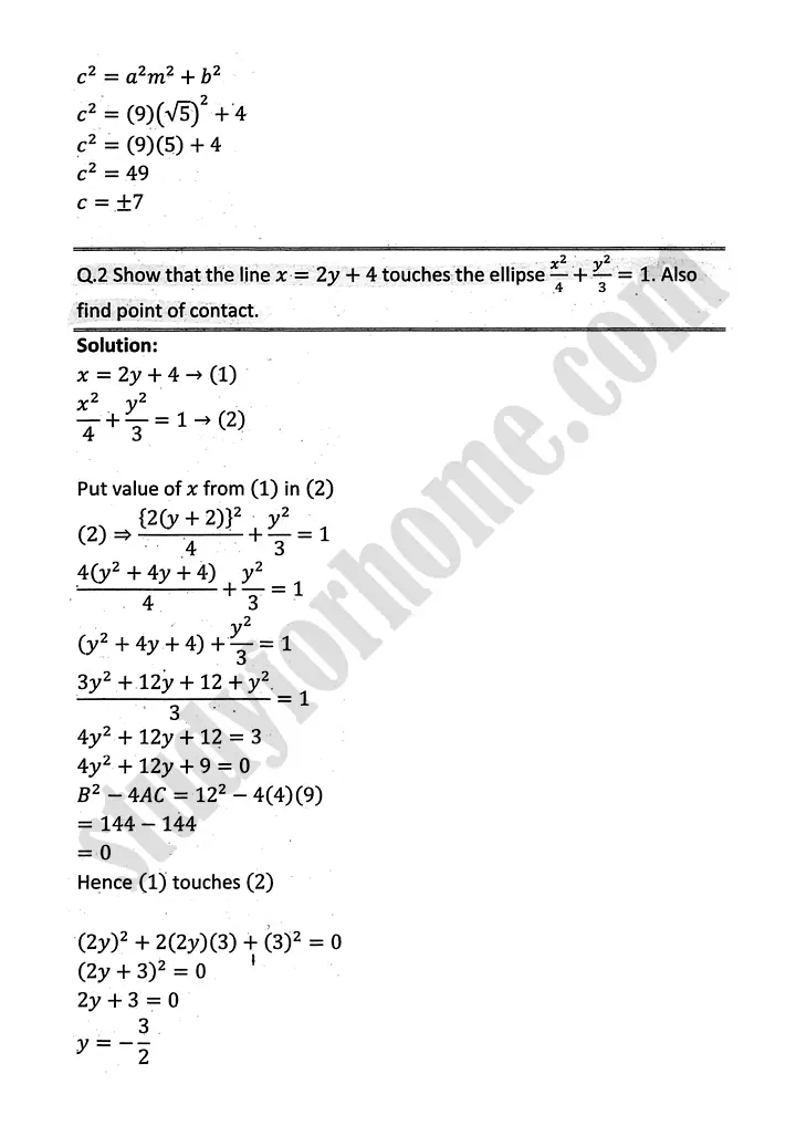 parabola ellipse and hyperbola exercise 9 4 mathematics 12th sindh board 02
