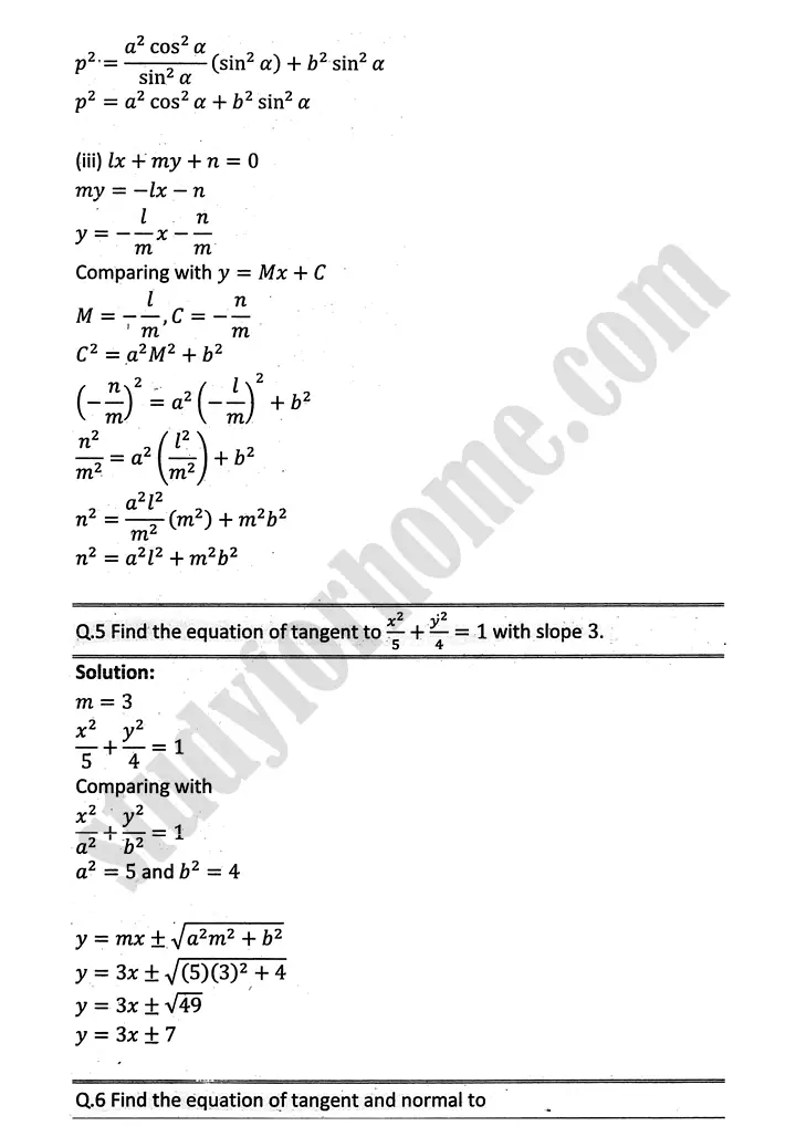 parabola ellipse and hyperbola exercise 9 4 mathematics 12th sindh board 05