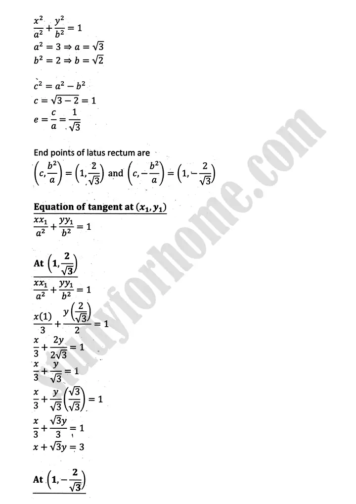 parabola ellipse and hyperbola exercise 9 4 mathematics 12th sindh board 09