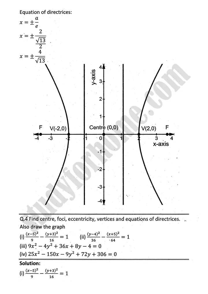 parabola ellipse and hyperbola exercise 9 5 mathematics 12th sindh board 14