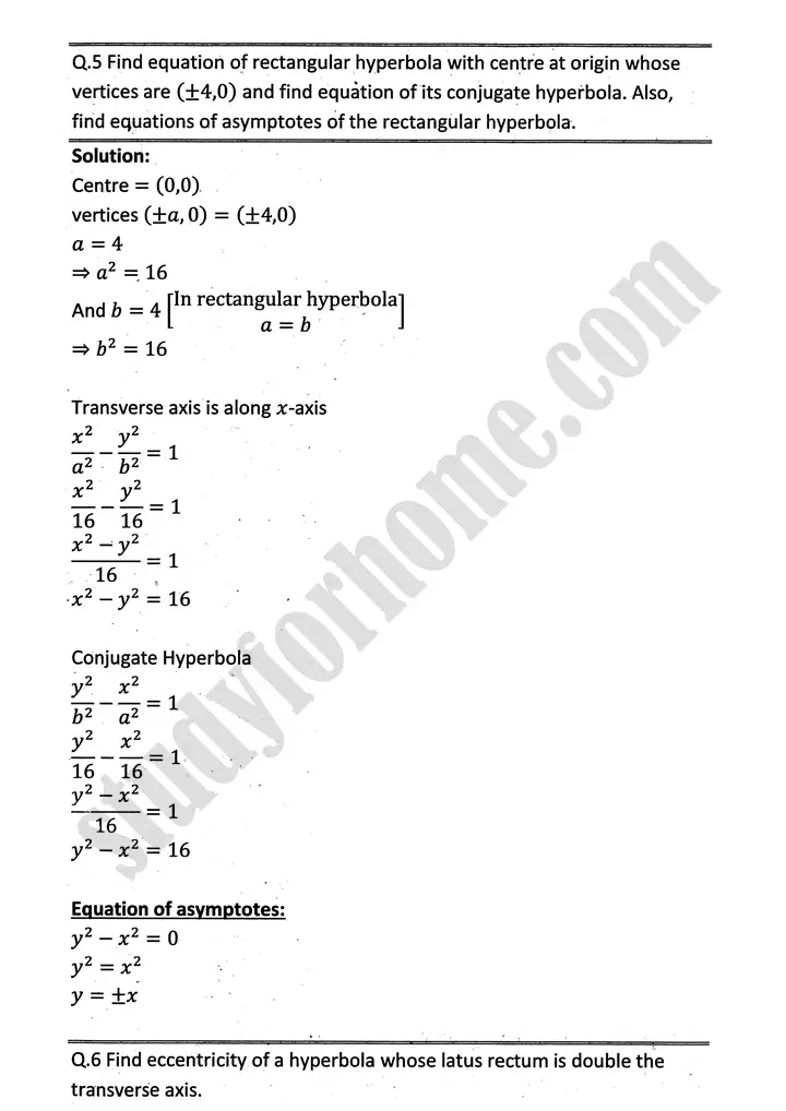 parabola ellipse and hyperbola exercise 9 5 mathematics 12th sindh board 21