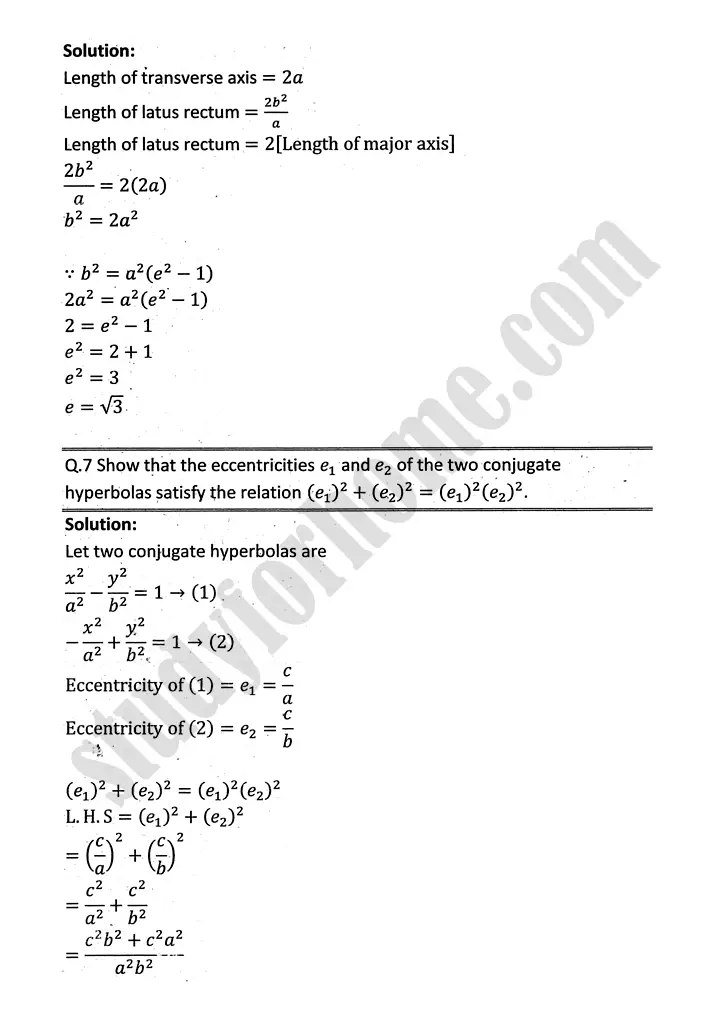 parabola ellipse and hyperbola exercise 9 5 mathematics 12th sindh board 23