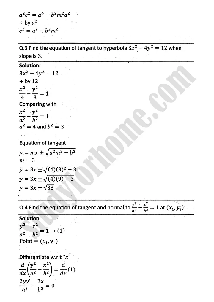 parabola ellipse and hyperbola exercise 9 5 mathematics 12th sindh board 25