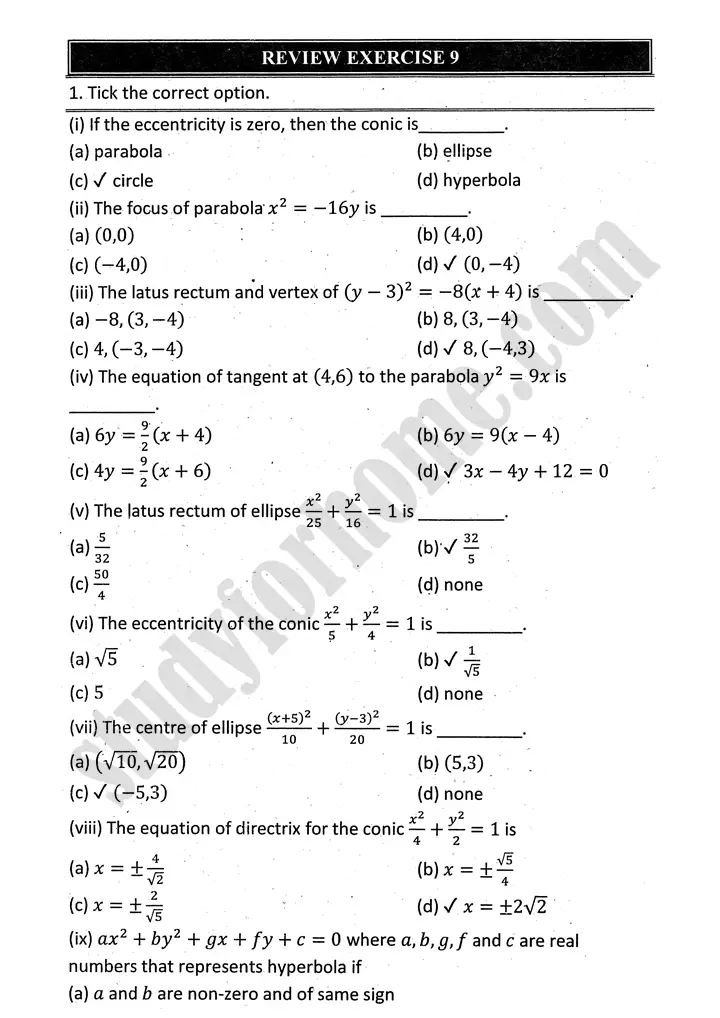 parabola-ellipse-and-hyperbola-review-exercise-9-mathematics-12th-sindh-board