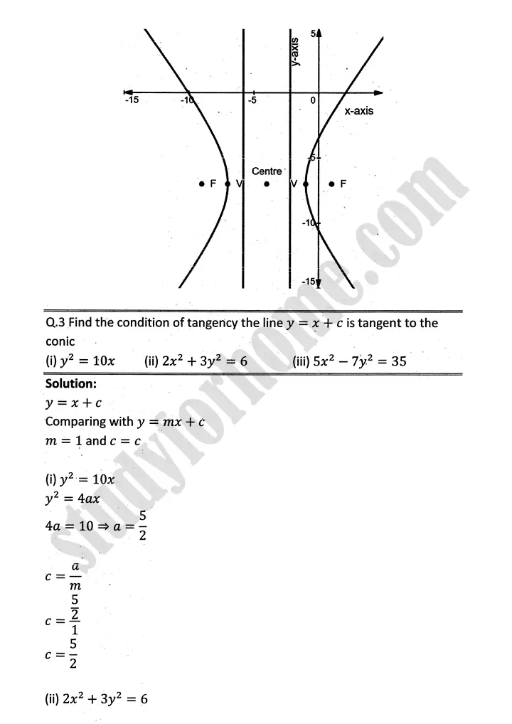 parabola ellipse and hyperbola review exercise 9 mathematics 12th sindh board 06