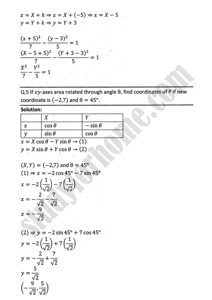 parabola ellipse and hyperbola review exercise 9 mathematics 12th sindh board 08