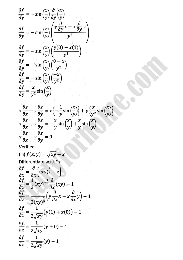 partial differentiation exercise 11 mathematics 12th sindh board 09
