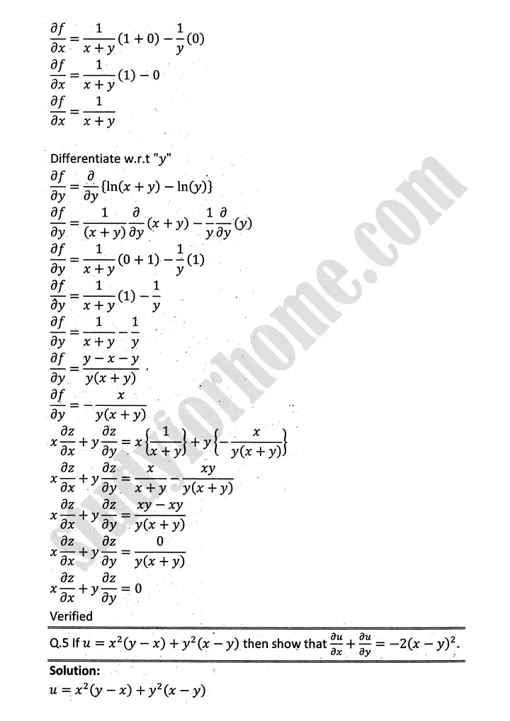 partial differentiation exercise 11 mathematics 12th sindh board 11