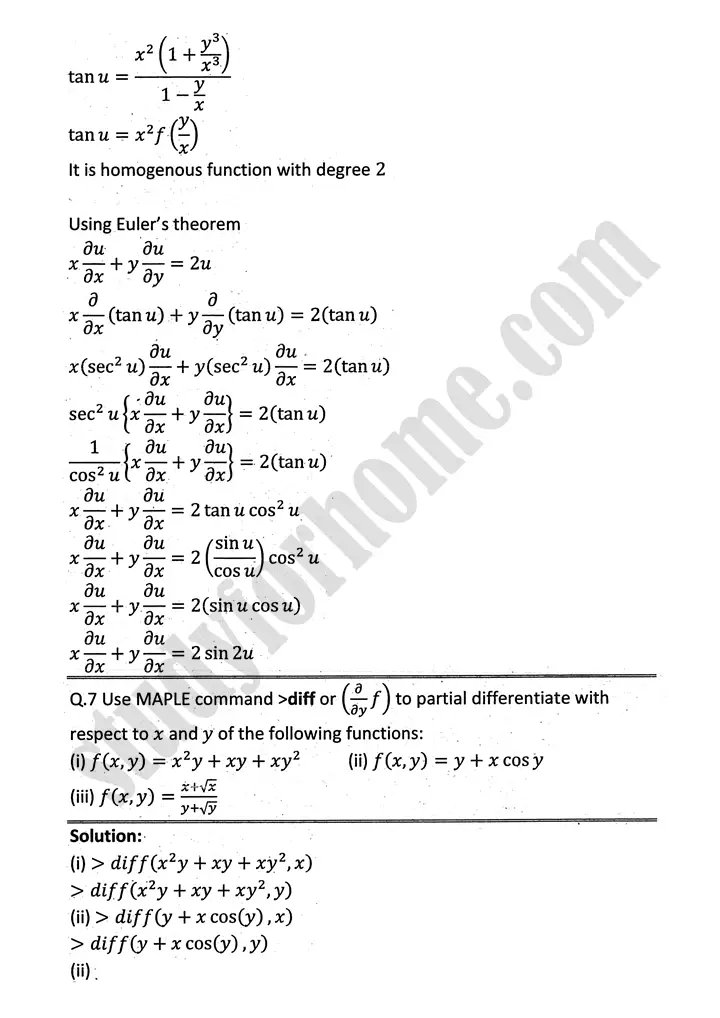 partial differentiation exercise 11 mathematics 12th sindh board 13