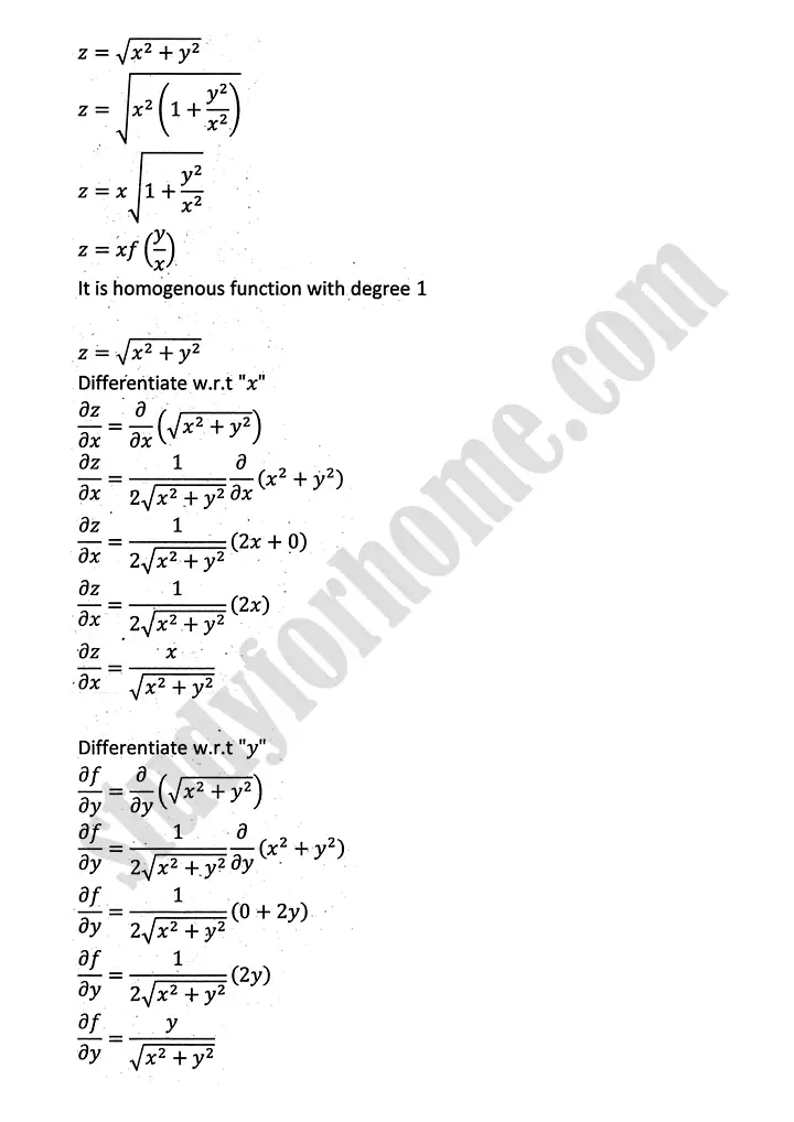 partial differentiation review exercise 11 mathematics 12th sindh board 04