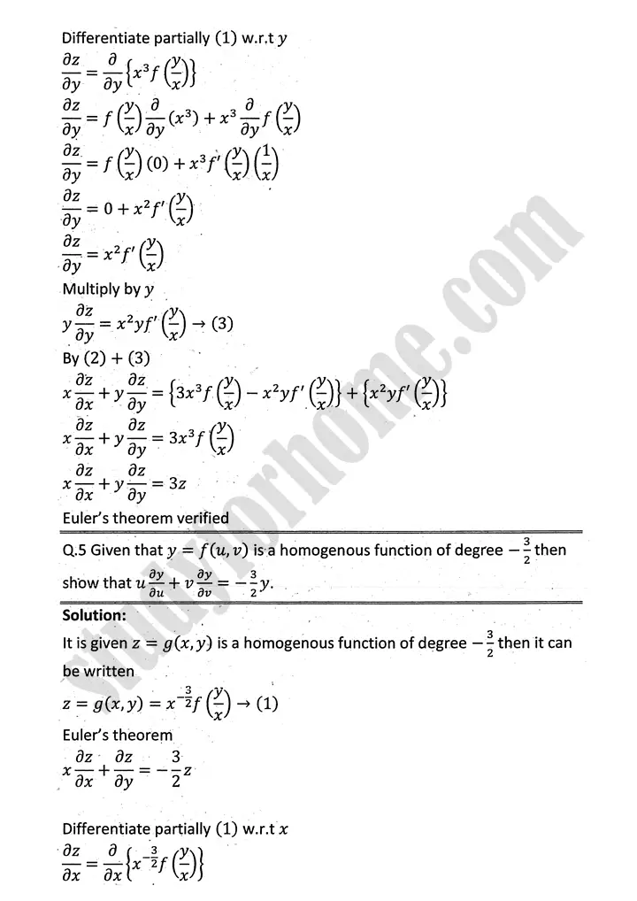 partial differentiation review exercise 11 mathematics 12th sindh board 06