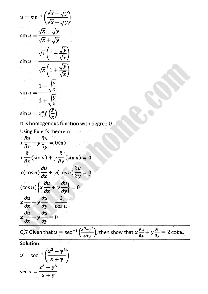 partial differentiation review exercise 11 mathematics 12th sindh board 08