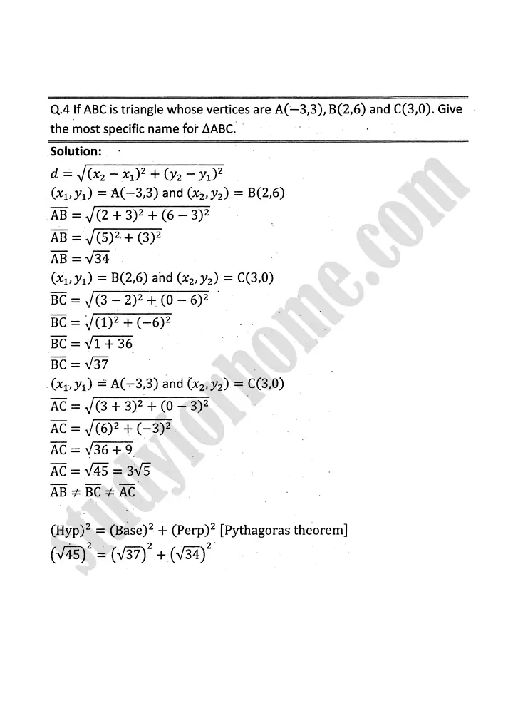 plane analytic geometry straight line exercise 7 1 mathematics 12th sindh board 03