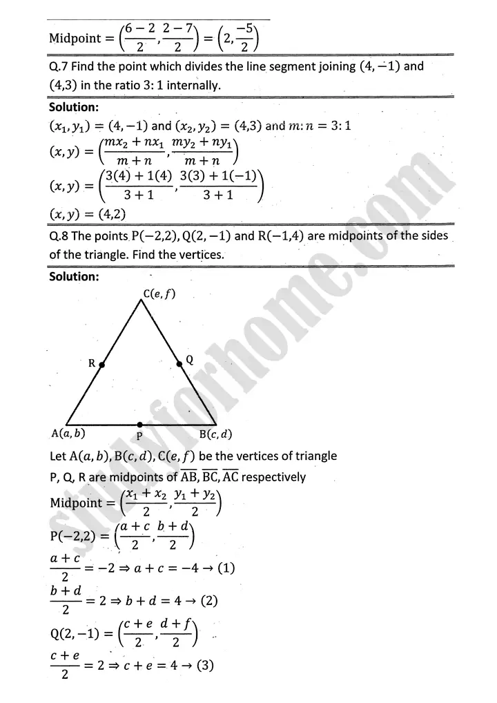 plane analytic geometry straight line exercise 7 1 mathematics 12th sindh board 05