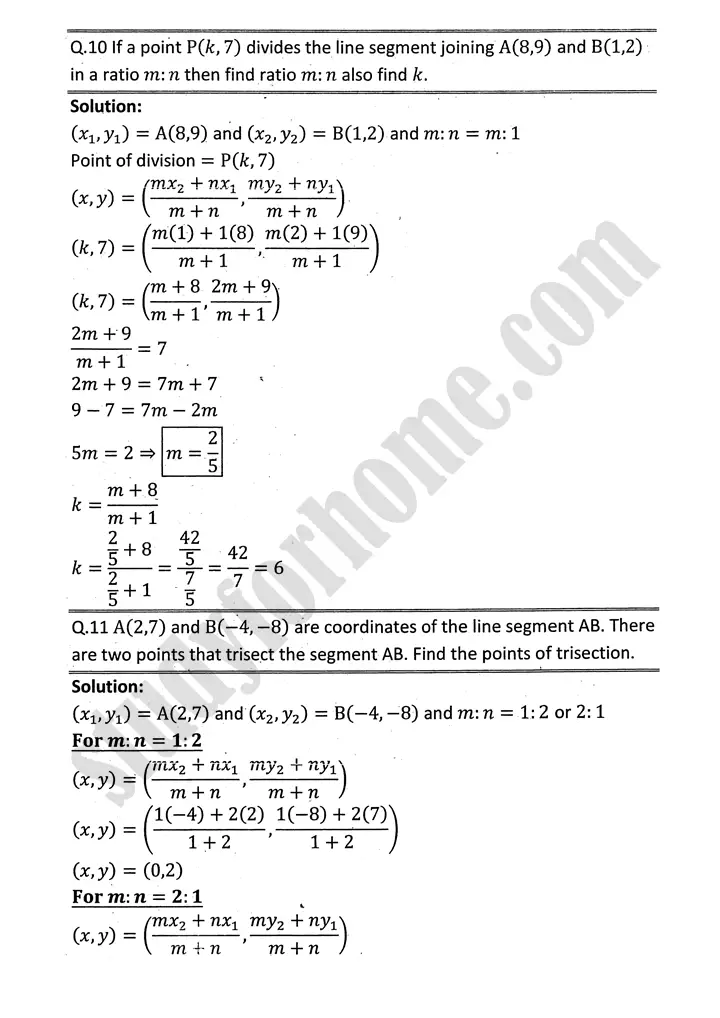 plane analytic geometry straight line exercise 7 1 mathematics 12th sindh board 07