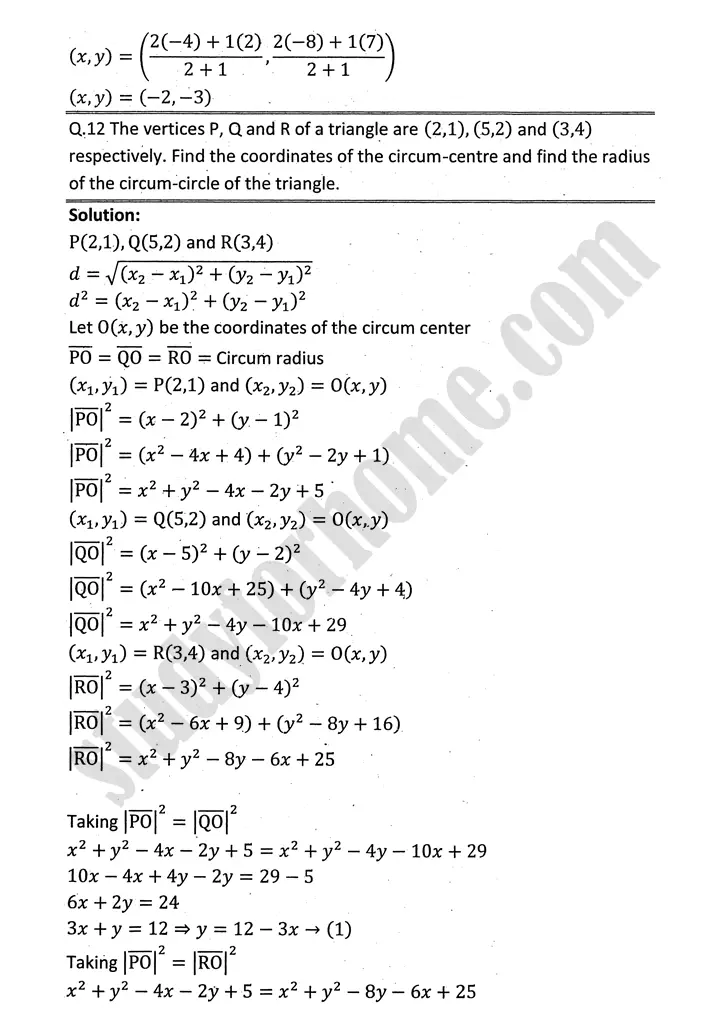 plane analytic geometry straight line exercise 7 1 mathematics 12th sindh board 08