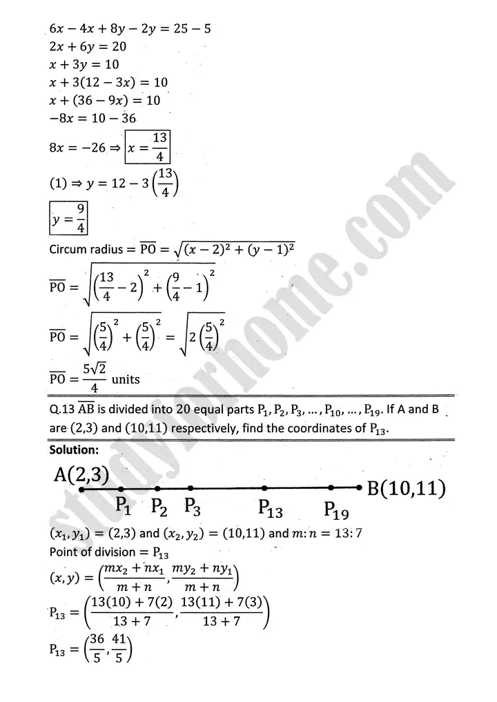 plane analytic geometry straight line exercise 7 1 mathematics 12th sindh board 09