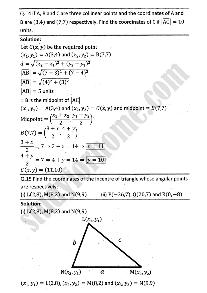 plane analytic geometry straight line exercise 7 1 mathematics 12th sindh board 10