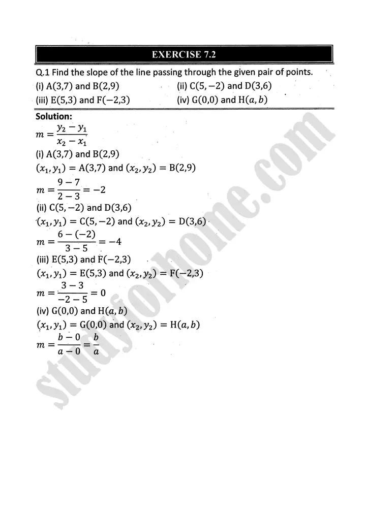 plane analytic geometry straight line exercise 7 2 mathematics 12th sindh board 01