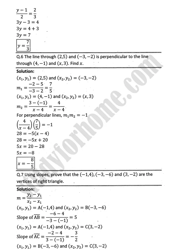 plane analytic geometry straight line exercise 7 2 mathematics 12th sindh board 05