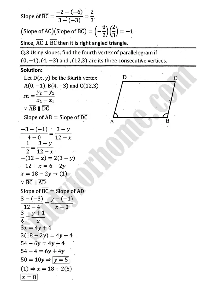 plane analytic geometry straight line exercise 7 2 mathematics 12th sindh board 06