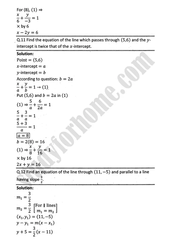 plane analytic geometry straight line exercise 7 3 mathematics 12th sindh board 11