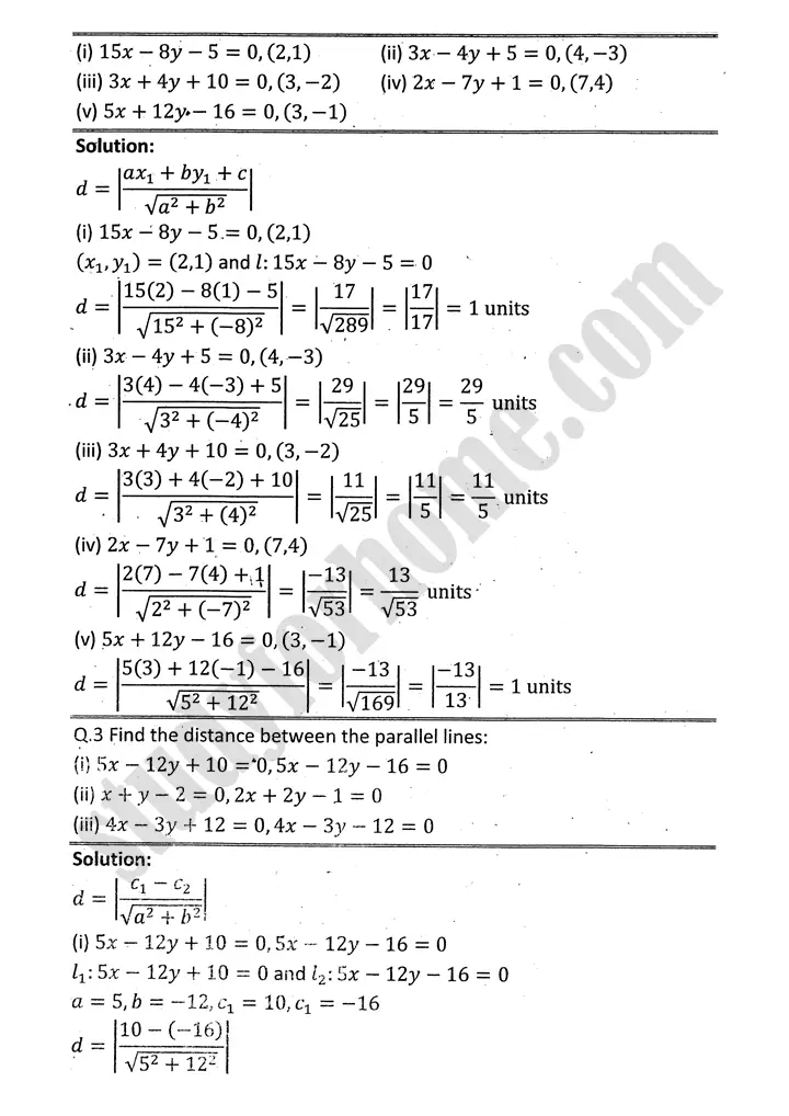 plane analytic geometry straight line exercise 7 4 mathematics 12th sindh board 03