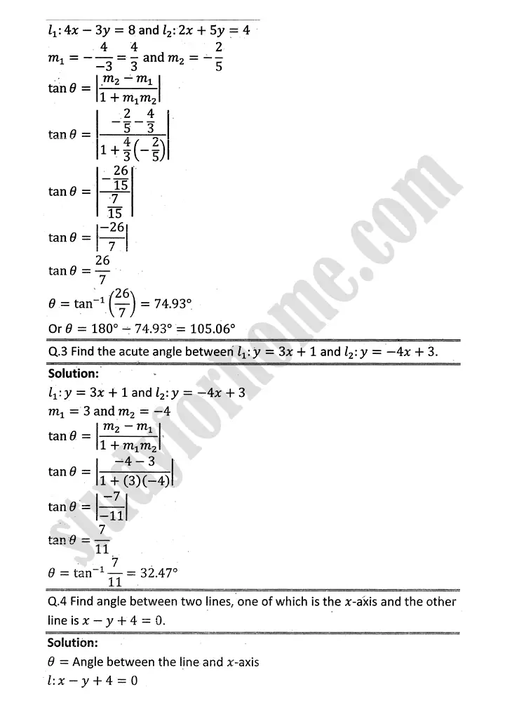 plane analytic geometry straight line exercise 7 5 mathematics 12th sindh board 02