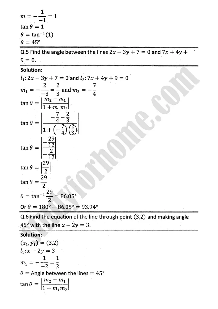 plane analytic geometry straight line exercise 7 5 mathematics 12th sindh board 03