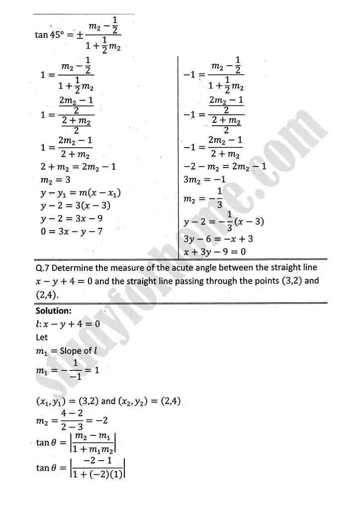 plane analytic geometry straight line exercise 7 5 mathematics 12th sindh board 04