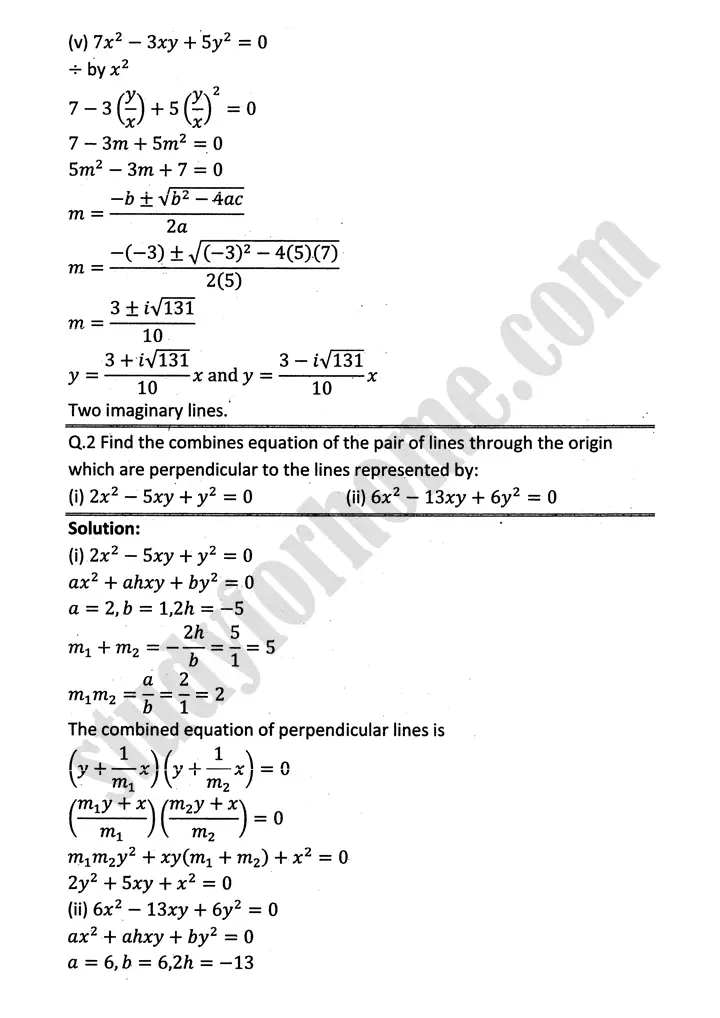 plane analytic geometry straight line exercise 7 8 mathematics 12th sindh board 07