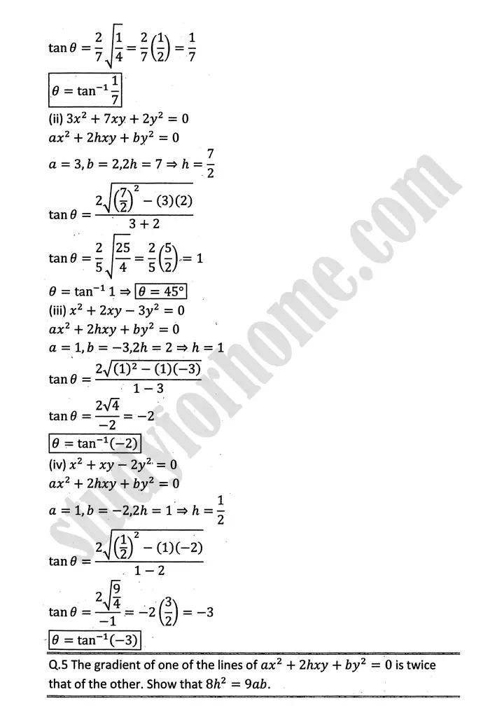 plane analytic geometry straight line exercise 7 8 mathematics 12th sindh board 12