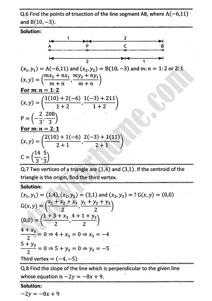 plane analytic geometry straight line review exercise 7 mathematics 12th sindh board 04