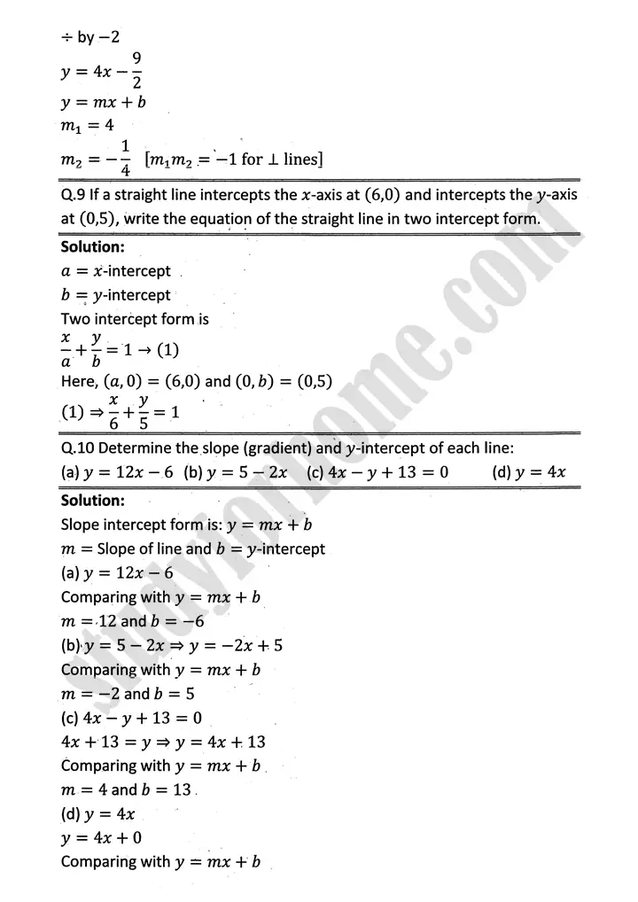 plane analytic geometry straight line review exercise 7 mathematics 12th sindh board 05