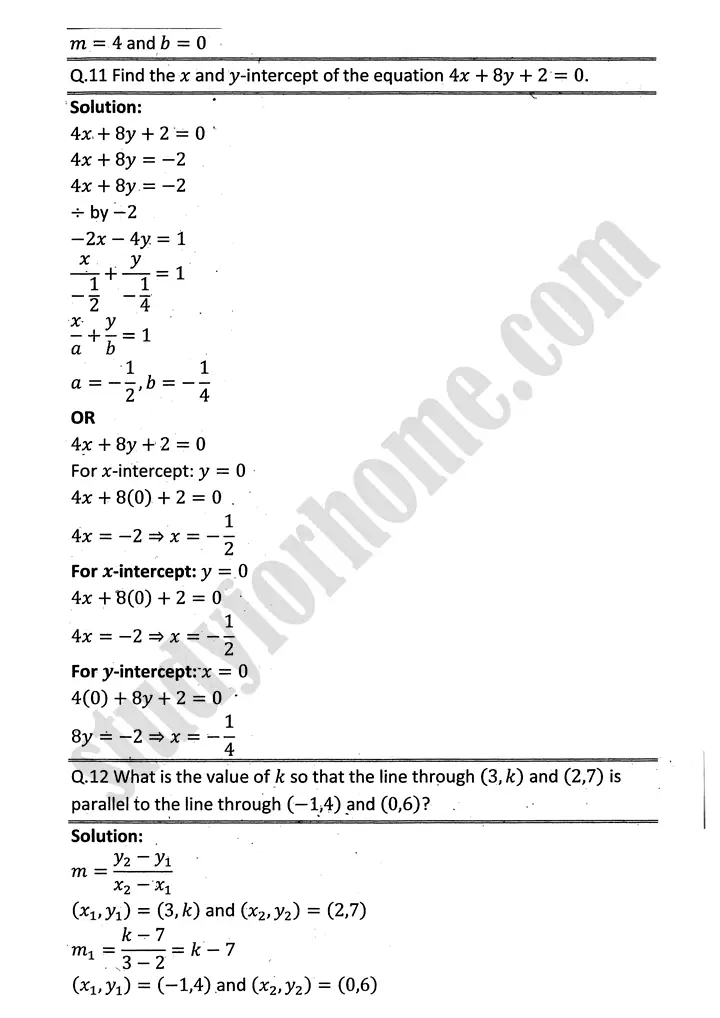 plane analytic geometry straight line review exercise 7 mathematics 12th sindh board 06