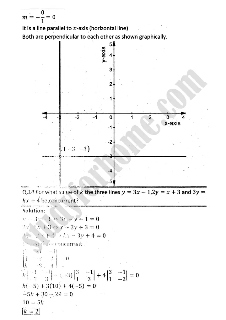 plane analytic geometry straight line review exercise 7 mathematics 12th sindh board 08