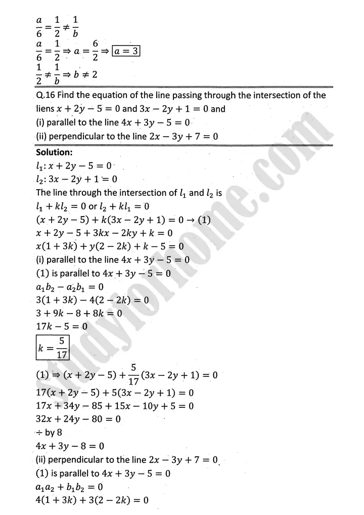 plane analytic geometry straight line review exercise 7 mathematics 12th sindh board 10