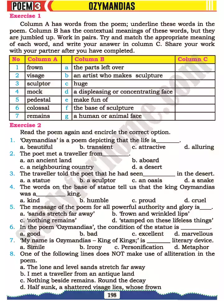 poem 3 ozymandias english 11th text book 02