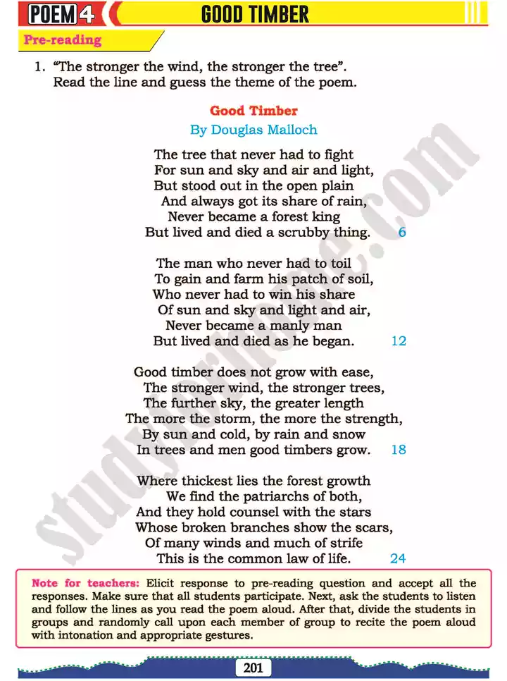 poem 4 good timber english 11th text book 02