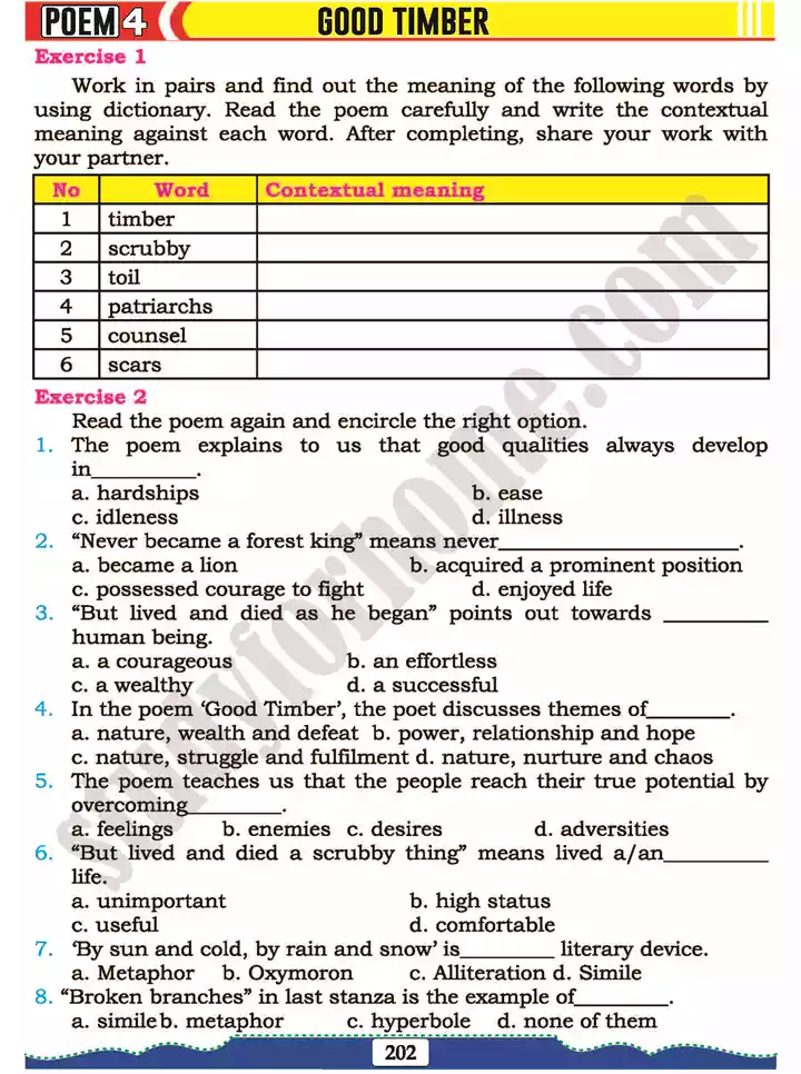 poem 4 good timber english 11th text book 03
