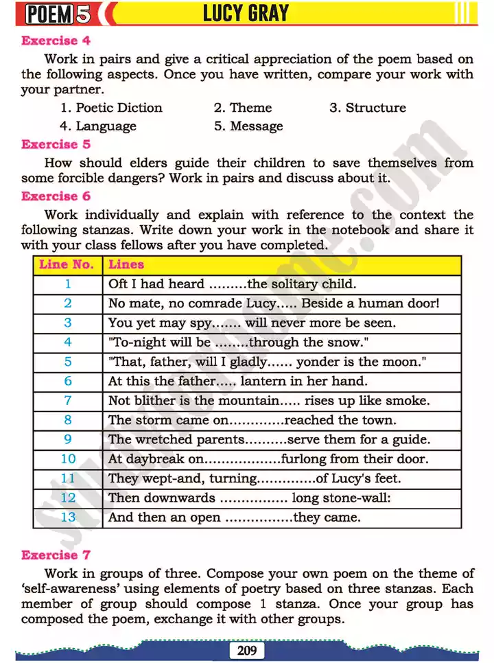 poem 5 lucy gray english 11th text book 06