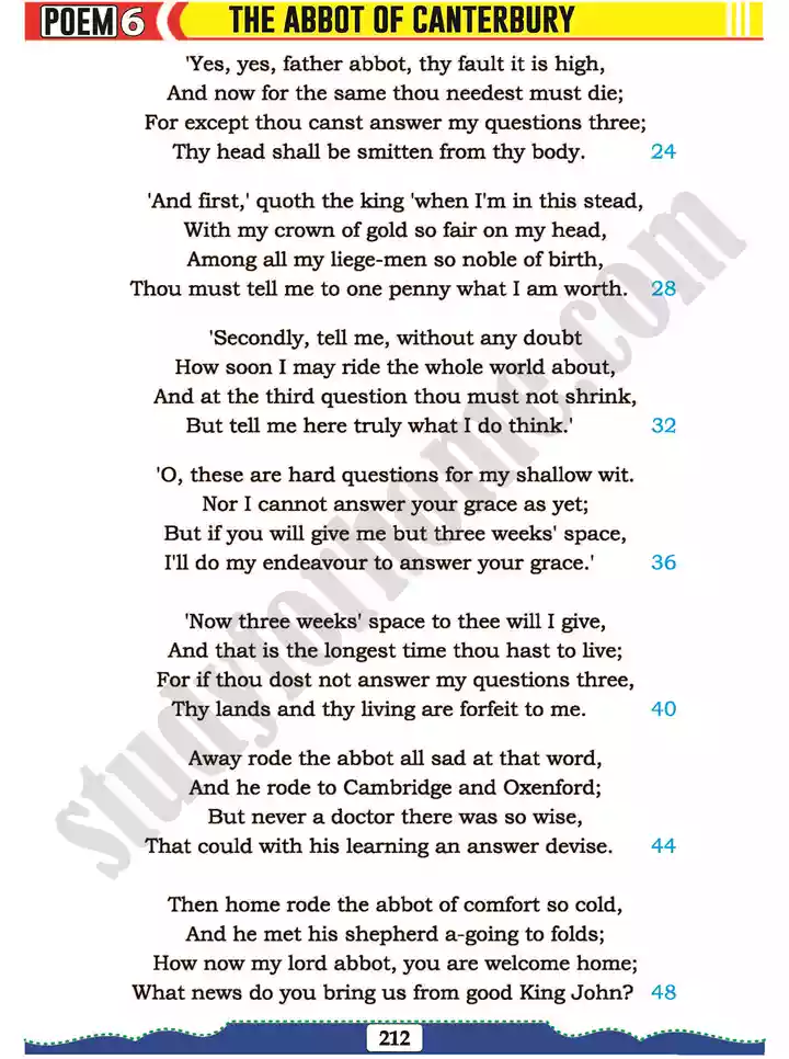 poem 6 the abbot of canterbury english 11th text book 03