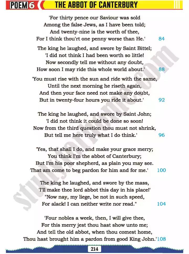 poem 6 the abbot of canterbury english 11th text book 05