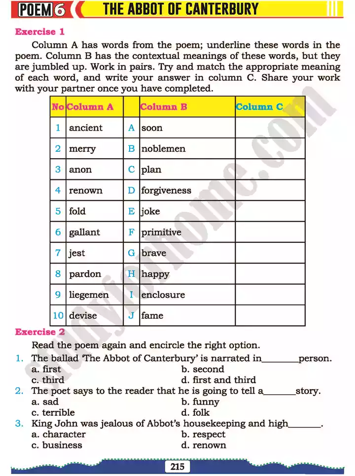 poem 6 the abbot of canterbury english 11th text book 06